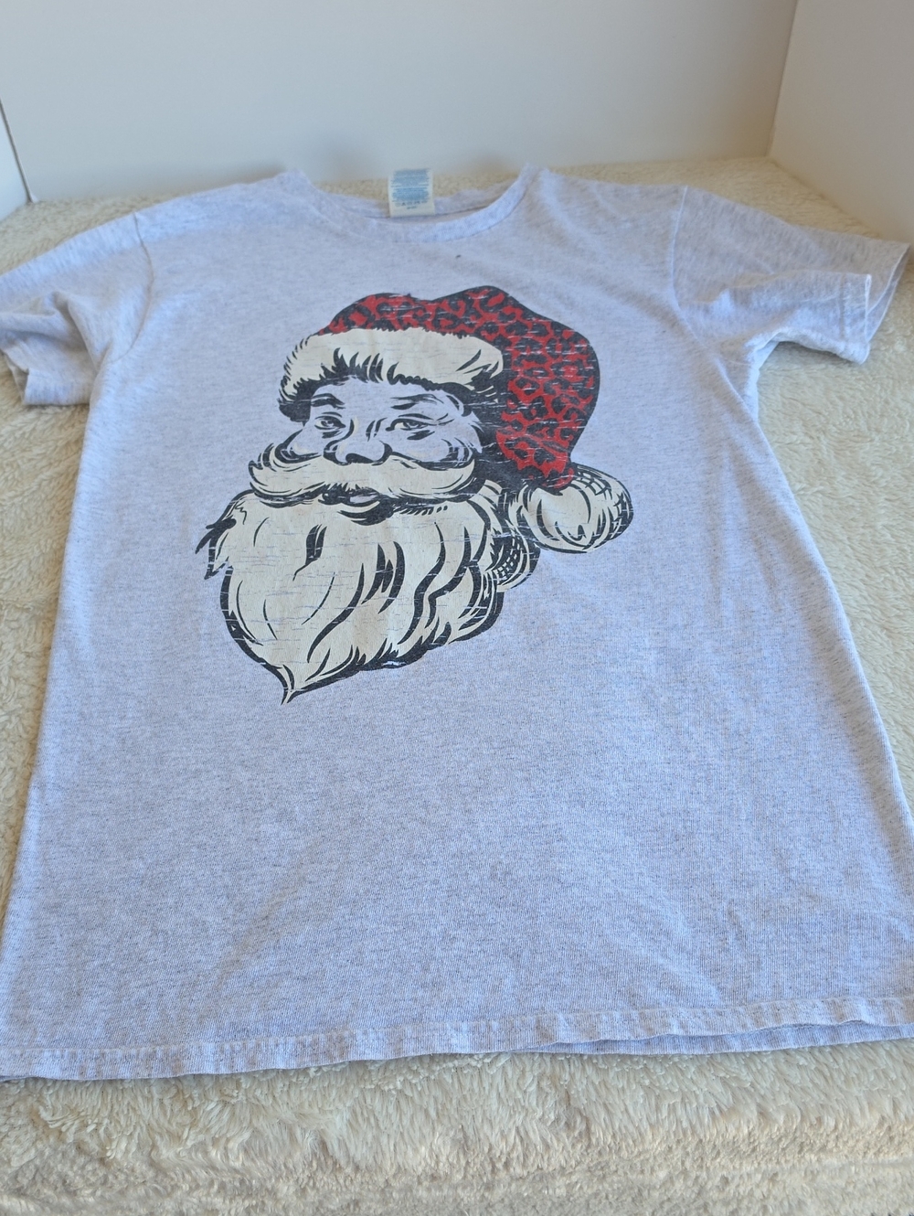 ​Delta Pro Weight Santa Claus Leopard Print Christmas T-Shirt Gray